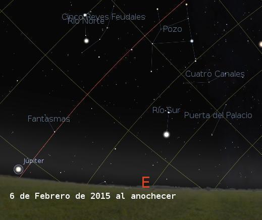 Jupiter rising in the East on February 6, 2015