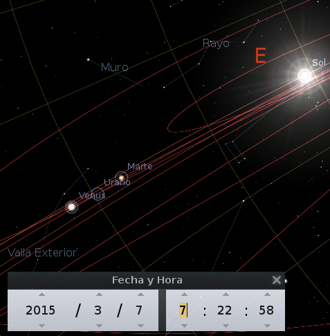 Venus, Mars and Uranus in opposition to the moon and Earth on March 8, 2015