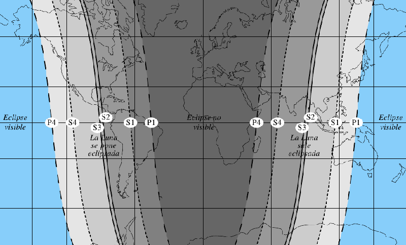 Mapa do eclipse lunar de 04 Abril de 2015