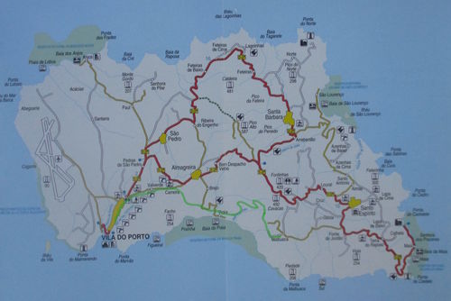 Mapa con la ruta de Vila do Porto a Malbusca