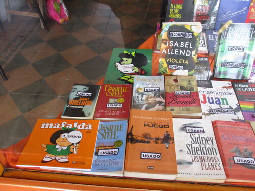 Escaparate de la librería de la estación de Cosquín en Argentina