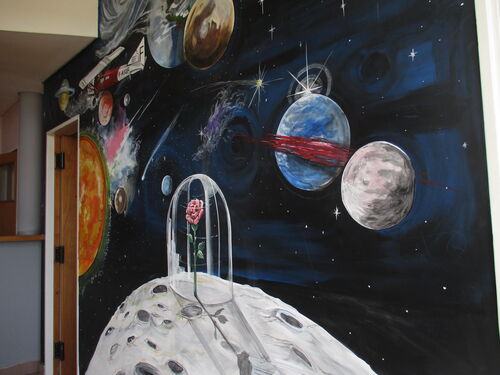 Grafiti inspirado en El Principito decorando la cafetería del Planetario de Trelew