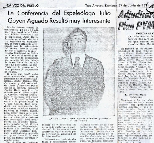 Conferencia de Julio Goyén Aguado sobre el mundo subterráneo debajo de los Andes (1971)
