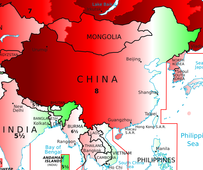 Diferença entre a hora solar e civil na China 