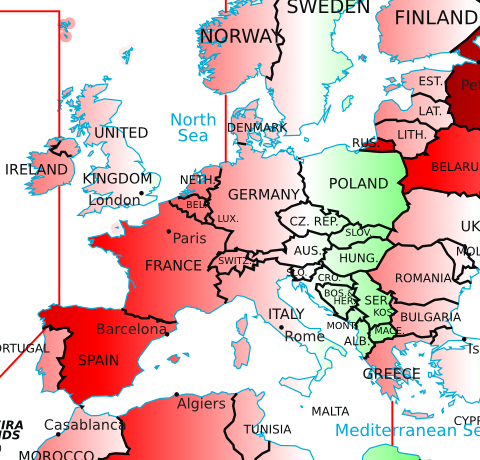 Difference between solar and civil time in Europa