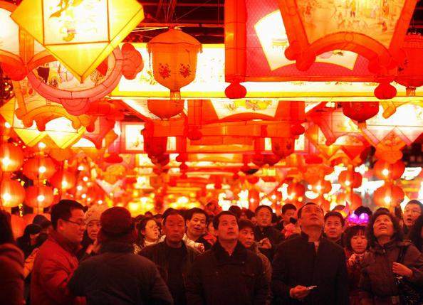 Street with Chinese paper lanterns in the lanterns day