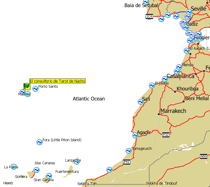 Mapa donde se ve la situación de mi consultorio de Tarot en Madeira en relación con la Península Ibáerica y España