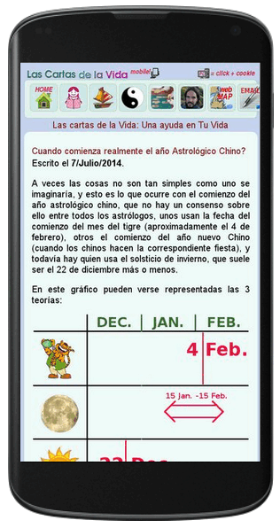 Screen of the mobile version of LasCartasDeLaVida.com