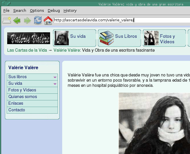 Pantallazo de la web en español de Valérie Valère